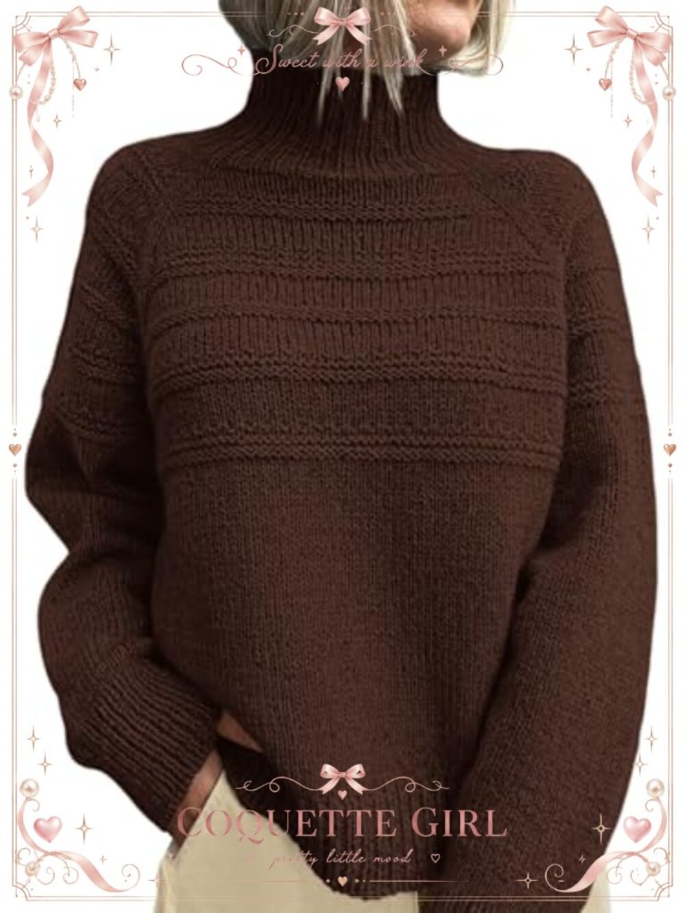 Chunky Knit Mock Neck Pullover Sweater Long Sleeve Relaxed Fit Women's